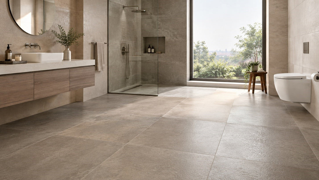 Anti-skid floor tiles in a modern bathroom