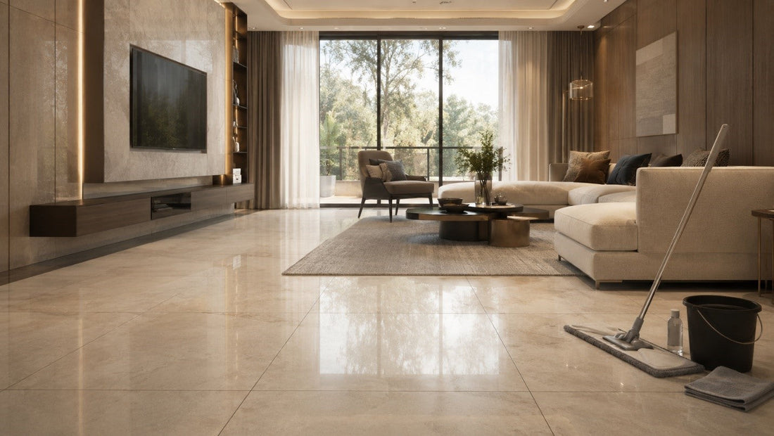 Well-maintained tiled flooring in a modern luxury living room
