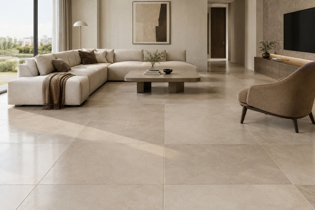 Straight lay tile pattern in a modern living room