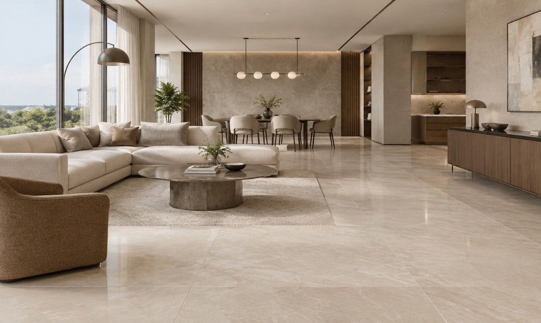 Premium contemporary interior featuring porcelain tiles